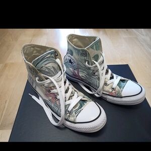 Converse High Top Sneakers in Botanical Green and Pink Print